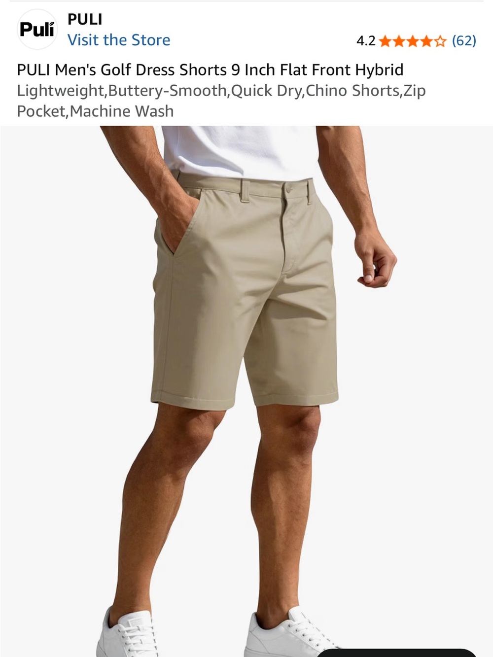 Puli Men's Flat-Front Khaki Golf Shorts